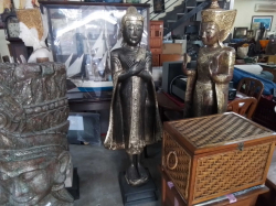 A Large Black and Gilt Khmer Buddha Standing.W.56 H.165 Cm.