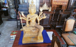 Old Brass Hindu Buddha Gilded  Figure. H.90 Cm. 
Base W.48xD.46 Cm.