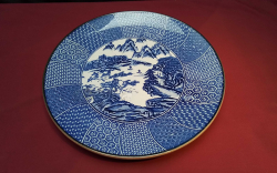 Chinese Blue plate of mountain range. W.36 Cm.