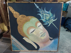 A Large Buddha face painting. Size 102x102 Cm.