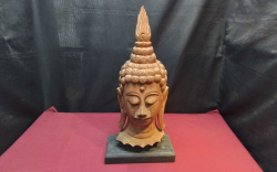 A Nice Teak Wood Buddha Head on Stand. H.53 Cm. Base W.25 D.13 Cm.