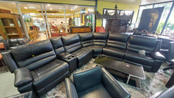 Black Large Leather Sofa 5 Seats and 1 Recliner Chair.