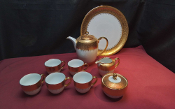 A Lovely Hand Painted Tea Set Gilded on Tray.