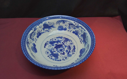 Blue and White Bowl (Stamped). W.30 Cm.
