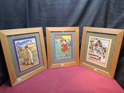 3 Old framed Cadbury Chocolate signs. Approximate 36x43 cm