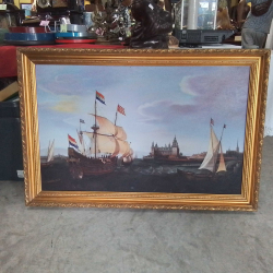 A Lovely Oil Painting with Beautiful Gilt Frameed.
H.77 W.114 Cm.