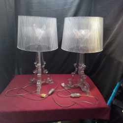 A Pair of Table Lamps Clear Perspex.(No bulb) W.36 H.68 Cm.