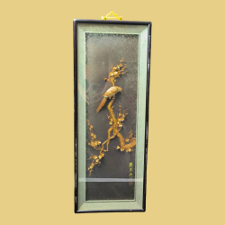 A vintage Chinoiserie bird picture made from pearl and other materials with the signed. W.31 H.81 Cm.