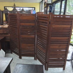 A Large 4 Panel Teak Wood Screens. W.229 H.165 Cm.