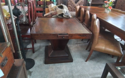 A Very Nice Unusual  1920 Teak Gaming Table with 4 Small Drawers and Holders Glass.W.92 L.92 H.76 Cm.