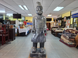 A Very Large One Piece Wooden Replica of A Chineses Terracotta  Warrier Extremely  Heavy. H.175 Cm. Base W.52 D.40 Cm.