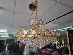 A Lovely Swedish Brass & Crystal Chandelier.