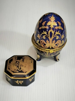  2x collectible limoges porcelain pill box and egg shaped trinket box