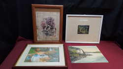 4x Chinese Water Colours with Signed And Prainting.