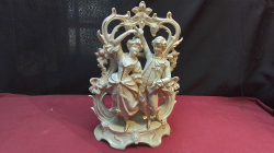 A Beautiful White Glazed German Porcelain with Gilt Figure of An 18th Century Counting Couple 31x20 Cm.