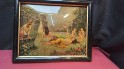 An Antique Continental Chrystoleum Reverse Painting on Bevelled Glass of 3 Nubile Ladies & 3 Children.W.35 H.28 Cm.