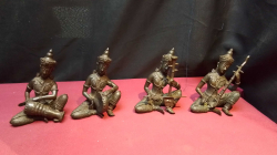 4x Bronze of  Statues Tradition Thai Musicians. H.14 CM. 