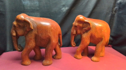 A Nice Pair of Wooden Carved Elephants. L.31 H.30 Cm.