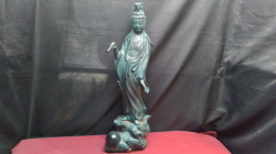 A Heavy Cast Iron Old Guanin Statue. W.23 H.61 Cm.