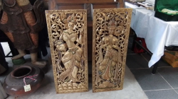 A pair of ornate wood carving Gilded with mosaic beautiful wall decoration. W.35 H.70 Cm.