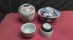 Old Chinese Tea Cups (Stamped) , Chinese  Bowl with lided and Jar.