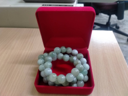 A Lovely Green Jade Necklace with velvet Box.