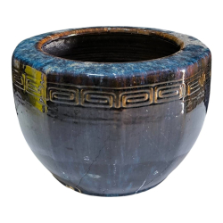  A Showa retro sea cucumber glazed  large size flower pot , brazier ,fish basin in blue colored H.27 cm. W.40 cm. 