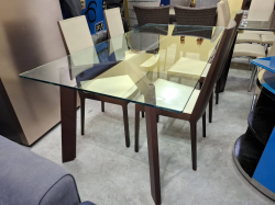 Glass Dining table metal legs with 4 chairs