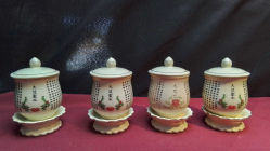 Worship holy tea cups, Buddha Guan Yin, with lids and saucers. 