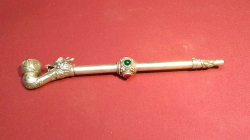 Silver Plated opium Pipe Designed by Dragon. L.23 Cm. 