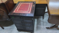 A Mahogany Filling Cabinet with 3 Drawers and Red Leather Tooled on Top.W.54 D.62 H.77 Cm.